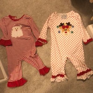 Three Sisters two Christmas rompers 12 m